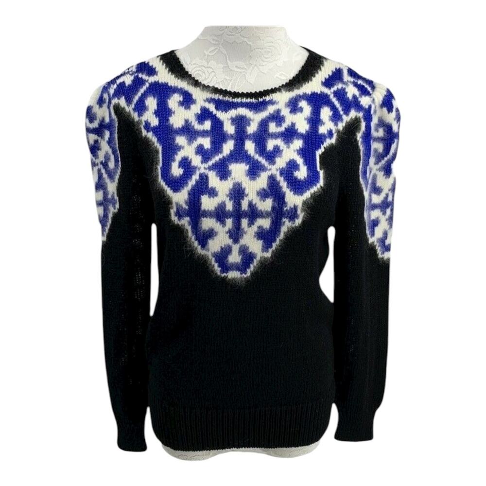 Jordan Marsh Sweater M Black Nordic Knit Rabbit Hair Angora Blend Vintage